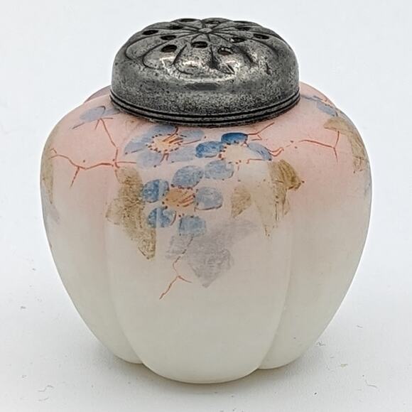 Antique Mount Washington Hand Painted Art Glass Melon Shaker c 1890 - Picture 4 of 13